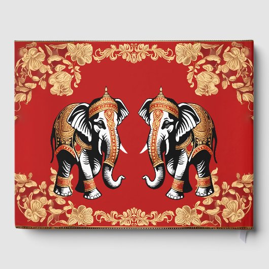 Red gold elephants Indian wedding personalized Gästebuch (Rückseite)