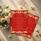 Red gold elephants Indian wedding rituals program Einladung