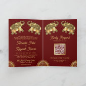Red Gold Ethnic Elephants Indian QR Code Hochzeit Einladung (Innenseite)