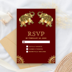 Red Gold Ethnic Elephants indische UAWG RSVP Karte