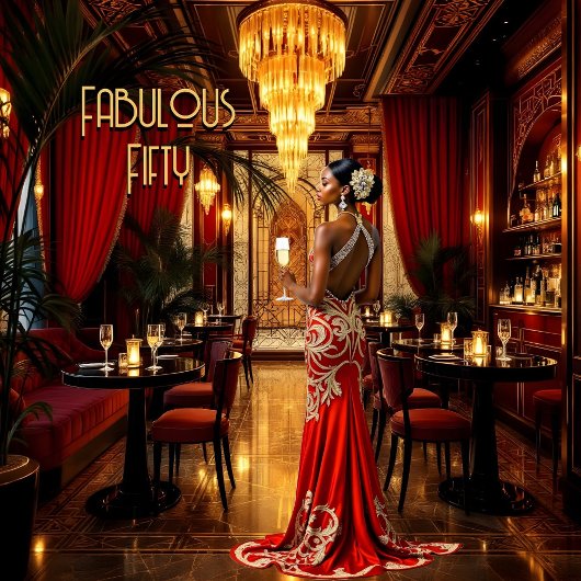 Red Gold Fabulous Art Deko Dress Ethnic Woman Einladung