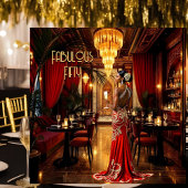 Red Gold Fabulous Art Deko Dress Ethnic Woman Einladung