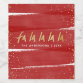 Red & Gold Fan La La La La La Snowy Weihnachten Weinetikett (Einzelnes Label)