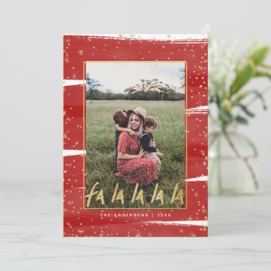 Red & Gold Fan La La La La Snowy Weihnachten (Stehend Vorderseite)