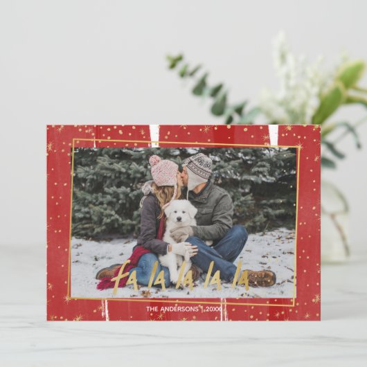 Red & Gold Fan La La La La Snowy Weihnachten (Stehend Vorderseite)