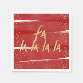 Red & Gold Fan La La La La Snowy Weihnachtsfeierta Serviette