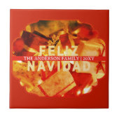 Red Gold Feliz Navidad Elegant Keepsake Christmas Fliese (Vorderseite)