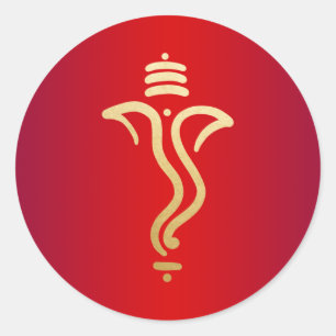 Red Gold Festive Ganesh/Indischer Gott Runder Aufkleber