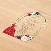 Red Gold Floral Butterfly Quinceañera Acryleinladungen (Ablage )
