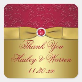 Red, Gold Floral Gastgeschenk Hochzeit Danke Stick Quadratischer Aufkleber