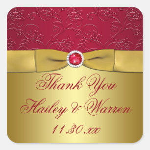 Red, Gold Floral Gastgeschenk Hochzeit Danke Stick Quadratischer Aufkleber