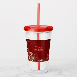 Red Gold Floral Holiday Acrylic Tumbler Acryltrinkbecher