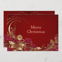 Red Gold Floral Holiday Card