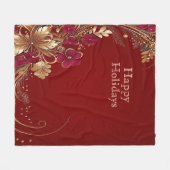 Red Gold Floral Holiday Fleece Blankon (Vorderseite (Horizontal))