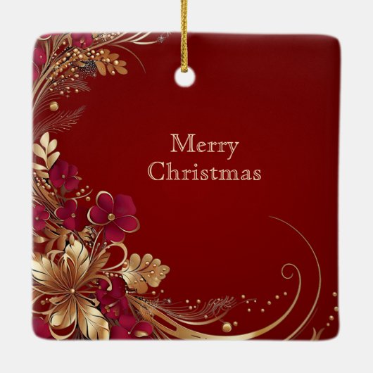 Red Gold Floral Holiday Ornament (Rückseite)