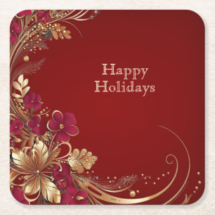 Red Gold Floral Holiday Paper Untersetzer