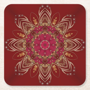 Red Gold Floral Holiday Paper Untersetzer