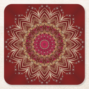Red Gold Floral Holiday Paper Untersetzer
