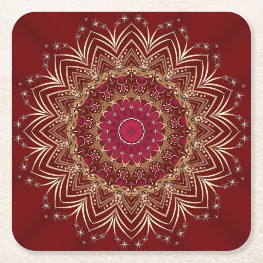 Red Gold Floral Holiday Paper Untersetzer (Vorderseite)