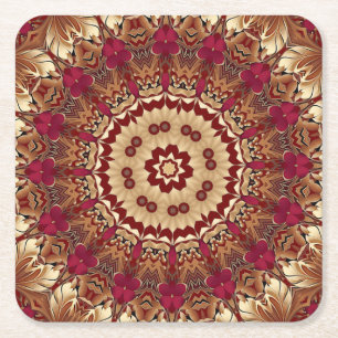 Red Gold Floral Holiday Paper Untersetzer