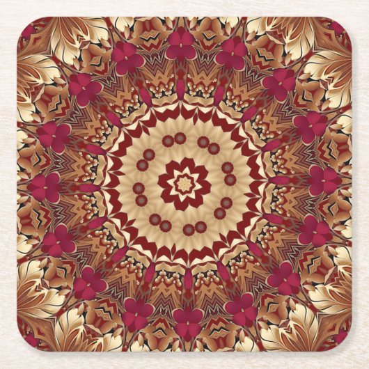 Red Gold Floral Holiday Paper Untersetzer (Vorderseite)