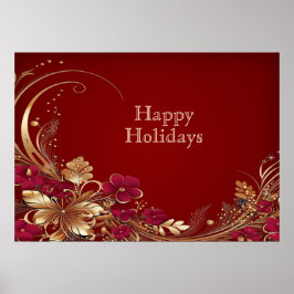 Red Gold Floral Holiday Poster