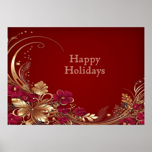 Red Gold Floral Holiday Poster (Vorne)