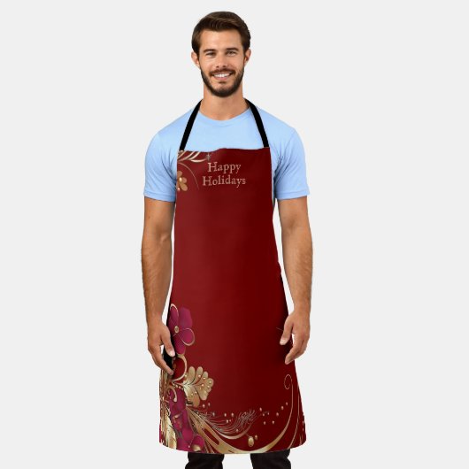 Red Gold Floral Holiday Schürze (Getragen)