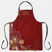 Red Gold Floral Holiday Schürze (Vorderseite)