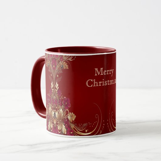 Red Gold Floral Holiday Tasse (Vorderseite Links)