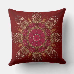 Red Gold Floral Holiday Throw Kissen