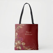 Red Gold Floral Holiday Toag Tasche (Vorderseite)
