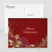 Red Gold Floral Holiday Weihnachten Postkarte (Vorne/Hinten)
