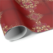 Red Gold Floral Holiday Wrapping Paper Geschenkpapier (Rolleneckpunkt)