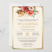 Red Gold Floral Indian Hindu Foto Wedding Einladung (Vorderseite)