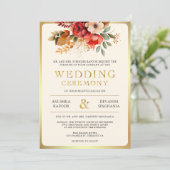 Red Gold Floral Indian Hindu Foto Wedding Einladung (Stehend Vorderseite)