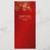 Red Gold Floral Line Chinesische Hochzeit Menükarte (Rückseite)