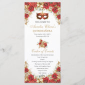 Red Gold Floral Masquerade Mask Ball Quinceanera Programm (Vorderseite)