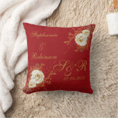 Red Gold Floral Monogram Logo Wedding Kissen (Decke)