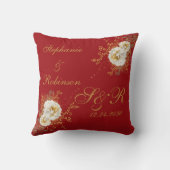 Red Gold Floral Monogram Logo Wedding Kissen (Rückseite)