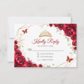 Red Gold Floral Quinceanera Antwort (Vorderseite)