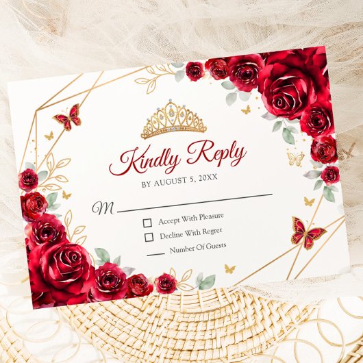 Red Gold Floral Quinceanera Antwort