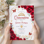Red Gold Floral Quinceanera Einladung