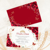 Red Gold Floral Quinceanera Empfang Details Begleitkarte