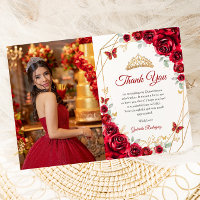 Red Gold Floral Quinceanera Foto