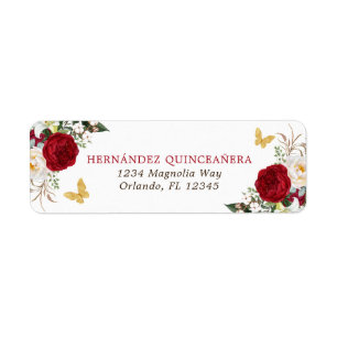 Red Gold Floral Quinceñera Rücksendeadresse