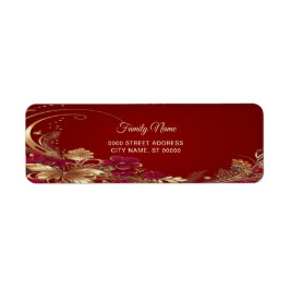 Red Gold Floral Return Address Label