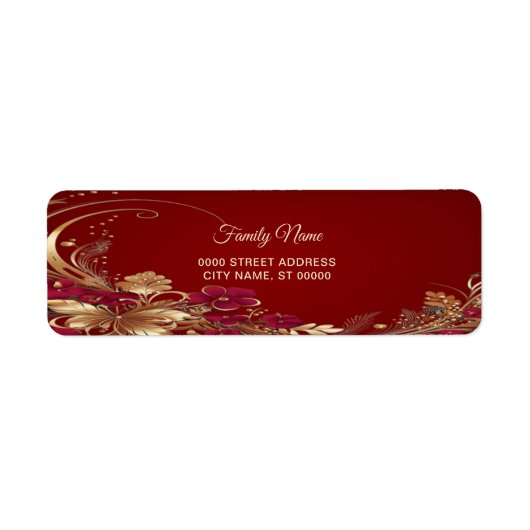 Red Gold Floral Return Address Label (Vorne)