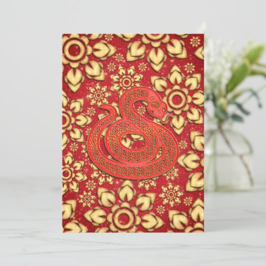 Red Gold Floral Snake 2025 Chinesisches New Year P Einladung (Stehend Vorderseite)