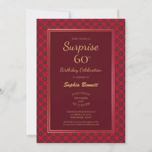 Red Gold Floral Überraschung 60. Geburtstagsparty Einladung